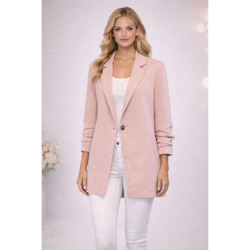 Doe & Rae Blush Pink Blazer Scrunch Sleeves NWT Size large
